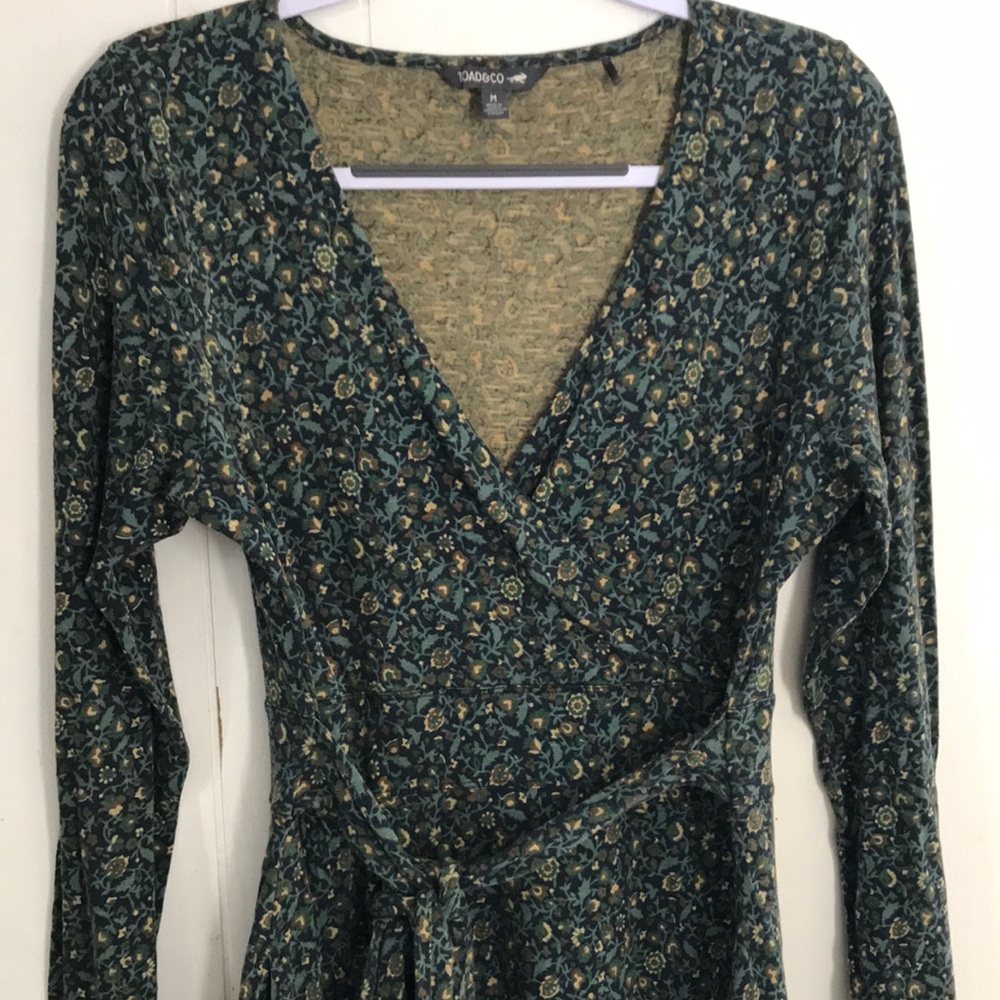 Toad and Co green floral organic cotton faux wrap dress horny toad